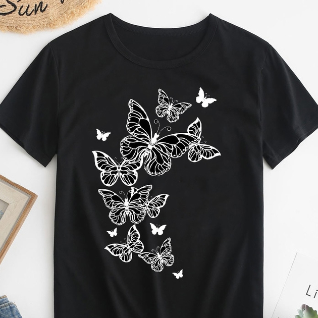 Акція на Футболка бавовняна жіноча Easy Fluttering Floral Print EY00069 XS Чорна від Rozetka