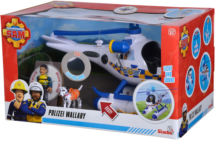 Поліцейський гелікоптер Simba Fireman Sam Wallaby зі світлом та звуком Білий 109252537 (4006592080907) - зображення 1
