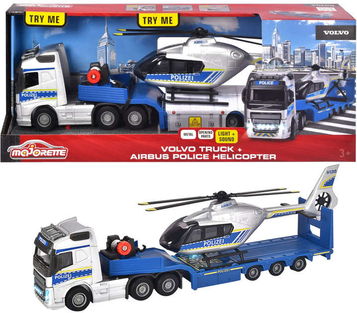 Ciężarówka policyjna Simba Volvo FH-16 z naczepą i helikopterem Airbus Biała z niebieskim 213716000 (3467452068267) - obraz 1
