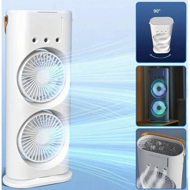 Акумуляторний настільний вентилятор Spray Fan 2in1 подвійний Вітродуйка з підсвічуванням та зволоженням Білий - зображення 3