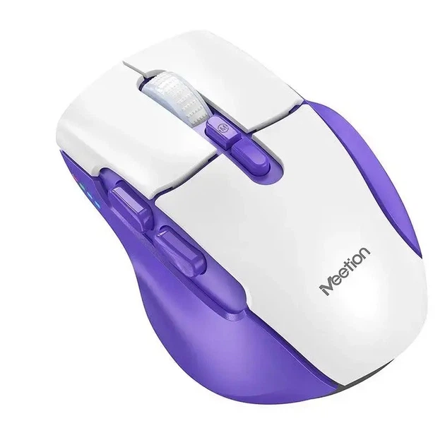 Беспроводная игровая компьютерная мышь Mееtion BTM001 RGB подсветка 2400 DPI 7 кнопок USB 2.4G White-purple - изображение 5