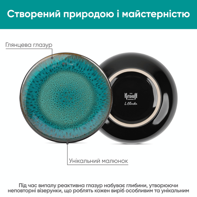 Тарілка обідня 27,6 см Krauff Emerald зелена кераміка арт. 21-318-001 - зображення 7