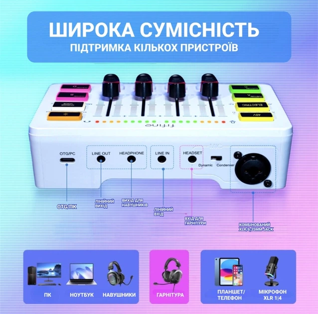 Микшерный пульт Fifine Sound Card (SC3) White - изображение 5