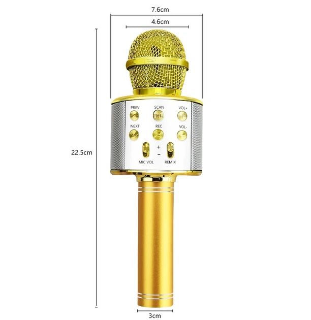 Микрофон караоке Bluetooth USB WSTER WS-858 беспроводной с колонкой Золото - изображение 5