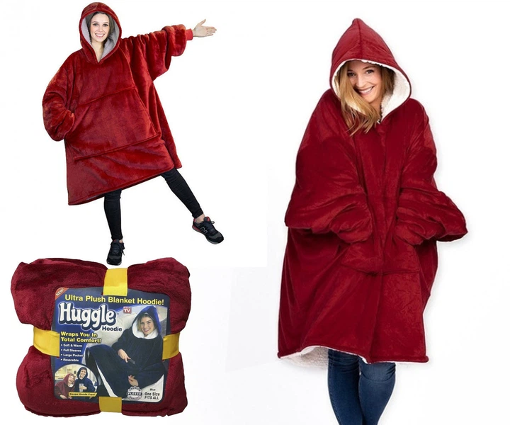 Толстовка плед HUGGLE HOODIE BLANKET с капюшоном | Плед с рукавами флисовый Красный - изображение 2