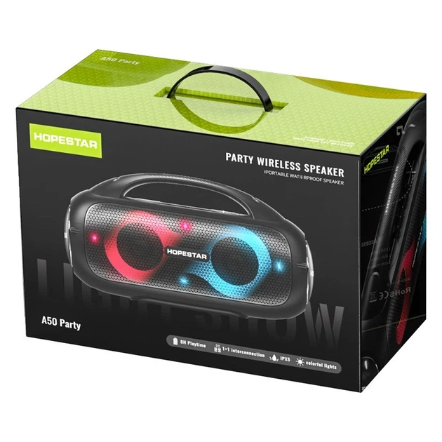 Беспроводная аккумуляторная Bluetooth колонка BT5.0 бумбокс 80W TWS AUX/TF/USB 8h IPX5 LED RGB подсветка Hopestar A50 Party - изображение 10