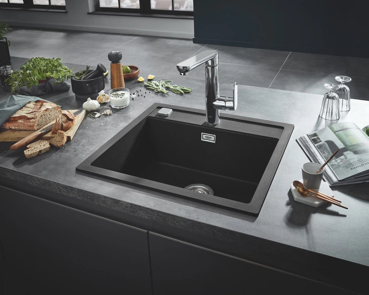 Композитна кухонная мийка Grohe K700, чорний граніт, прямокутна, 1 чаша, врізна, глибина 200 мм - зображення 8