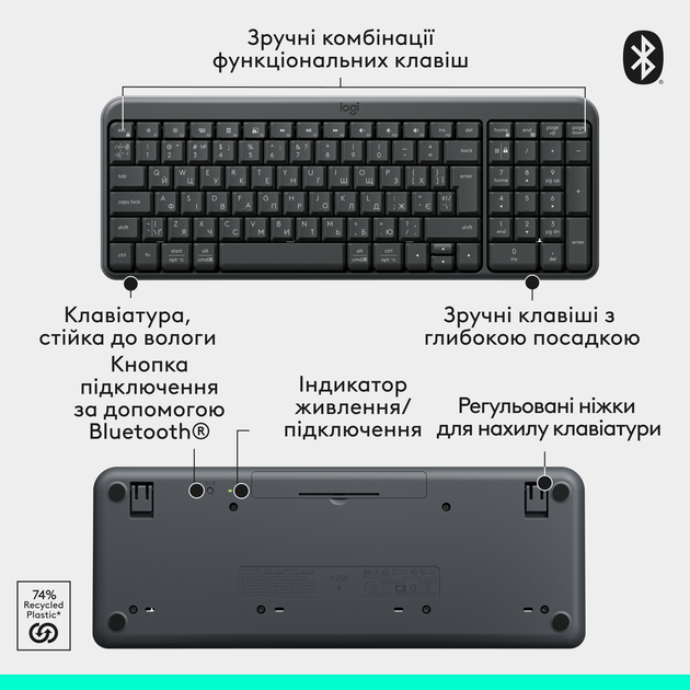 Комплект бездротовий Logitech MK250 Wireless Combo Bluetooth UKR Graphite (920-013823) - Фото 8 Комплект бездротовий Logitech MK250 Wireless Combo Bluetooth UKR Graphite (920-013823) - зображення 8