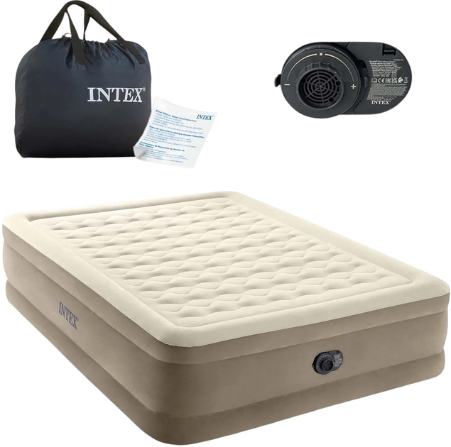Надувний матрац Intex 203 x 152 x 46 см з вбудованим електричним насосом 64428ND (6941057422985) - зображення 1