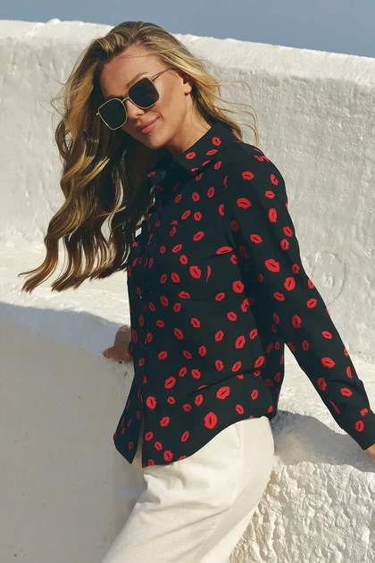Рубашка из креп шифона L-XL. Черный - Фото 4 Рубашка из креп шифона L-XL. Черный - изображение 4