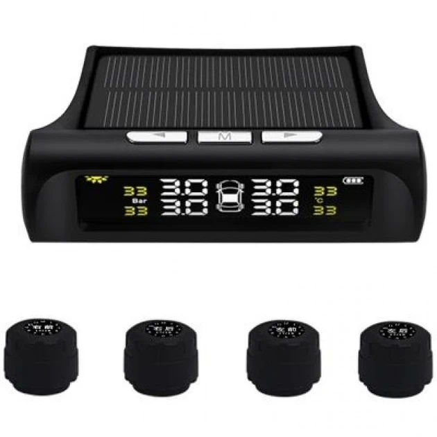 Система контролю тиску в шинах TPMS+SOLAR 4 зовнішні датчики монітор акумуляторна сонячна панель USB - зображення 4