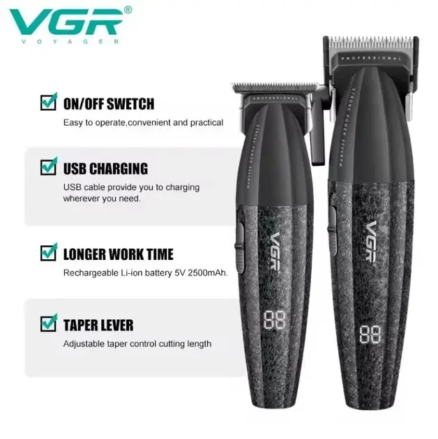 Профессиональный беспроводной набор VGR V-640 для стрижки с аккумуляторной машинкой и триммером 9566 - Фото 4 Профессиональный беспроводной набор VGR V-640 для стрижки с аккумуляторной машинкой и триммером 9566 - изображение 4