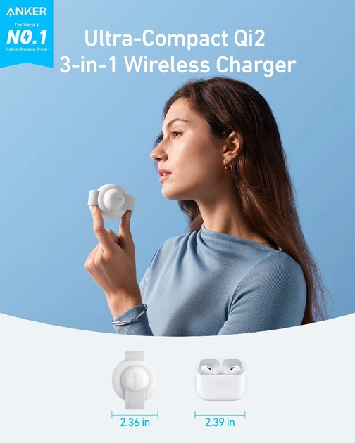 Ładowarka bezprzewodowa Anker MagGo Wireless Charging Pad 15W 3-in-1 Foldable White (B25M8H21) - obraz 4