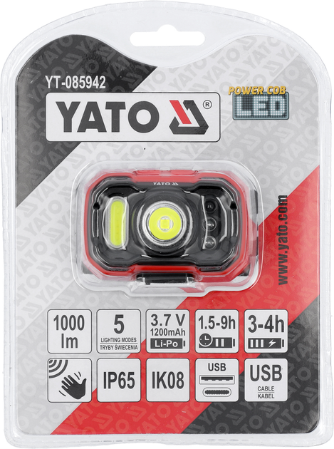 Ліхтар налобний Yato 1000 лм акумуляторний з датчиком руху YT-085942 (5906083112027) - зображення 7
