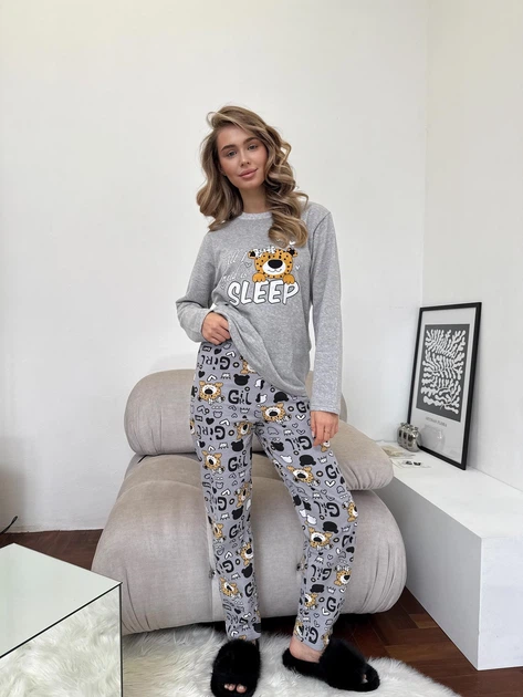 Піжама жіноча M тепла Леопардик (кофта + штани) Сіра Baby Leo COSY - зображення 12