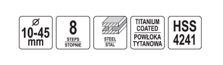 Wiertło stopniowe do metalu z powłoką tytanową YATO HSS-TiN 10-45 mm (YT-44742) - obraz 5