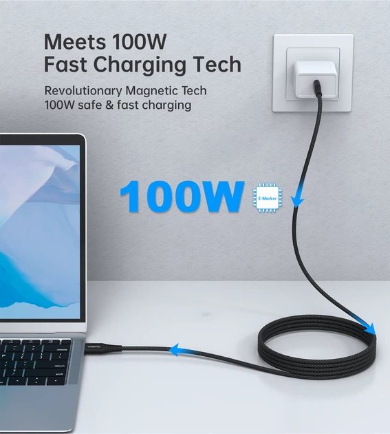 Кабель Choetech PD100W USB-C to USB-C 1.2M Magnet Cable Black (XCC-1054) - изображение 3