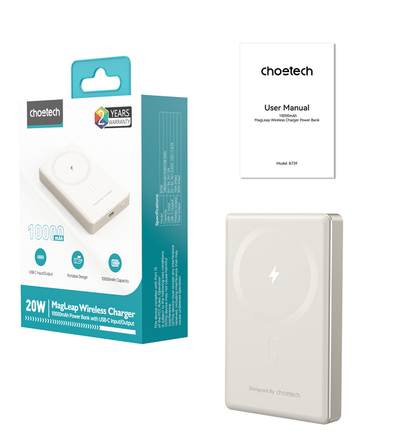 Додаткова зовнішня батарея Choetech PD 20W 10000 mAh Ultra-Thin Magnetic Power Bank White (B739-WH) - зображення 4