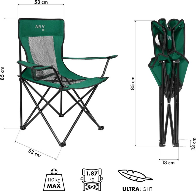 Крісло туристичне Nils Camp NC3302 Green-Black (5908261680861) - зображення 6
