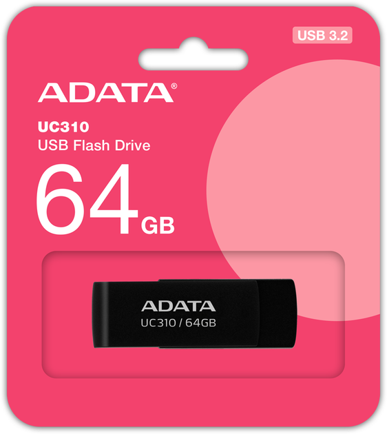 Pendrive ADATA UC310 64GB USB 3.2 Black (UC310-64G-RBK) - obraz 2