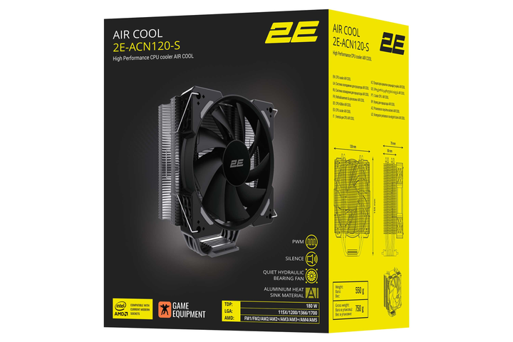Процесорний кулер 2E GAMING Air Cool ACN120-S, LGA1851, 1700, 1366, 1200, 115x, AM5, AM4, AM3, AM3+, AM2, AM2+, FM2, FM1, 4pin PWM, TDP 180W - изображение 7