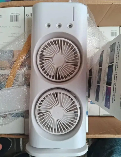 Настольный вентилятор двойной с охлаждением Double-ended Spray Fan LED подсветка 3 скорости Пульт ДУ - изображение 9