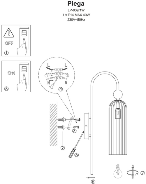 Lampa wisząca Light Prestige Piega 1 1xE14 White (LP-939/1P white) - obraz 12