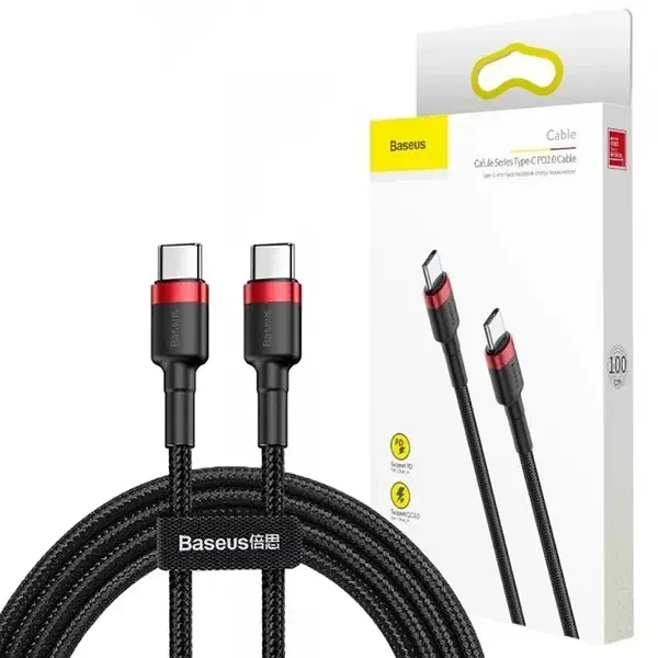 Кабель Baseus Cafule Type-C to Type-C PD 2.0 60 Вт 2м black/red (CATKLF-H91) - изображение 7