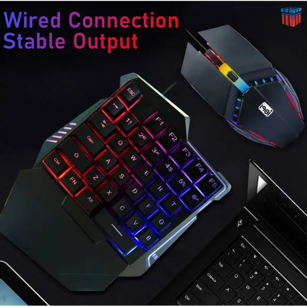 Комплект игровой 2в1 одноручная клавиатура и мышь с подсветкой RGB 198I G506 - Фото 2 Комплект игровой 2в1 одноручная клавиатура и мышь с подсветкой RGB 198I G506 - изображение 2