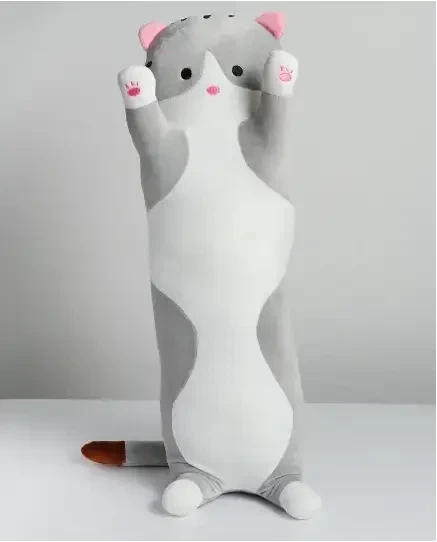 М'яка іграшка-подушка обіймашка на блискавці Кіт Батон 50 см Сірий - Фото 4 М'яка іграшка-подушка обіймашка на блискавці Кіт Батон 50 см Сірий - зображення 4