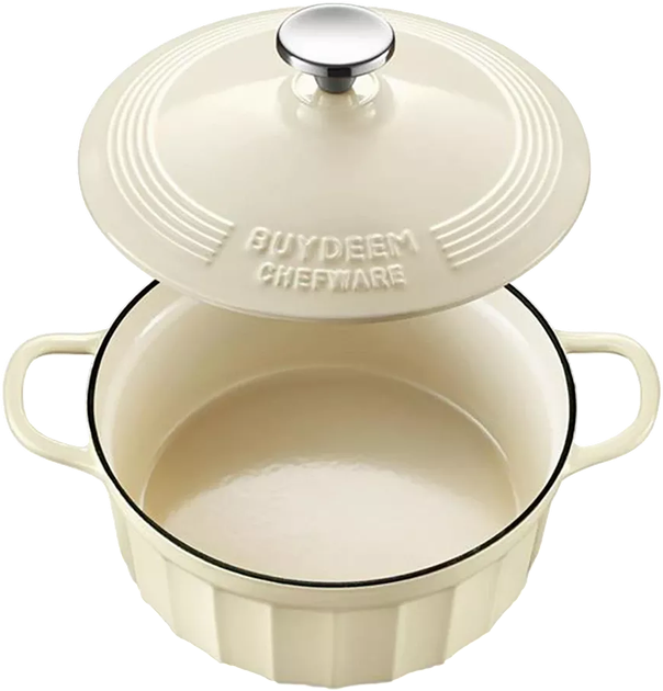 Garnek do gotowania gęsi Buydeem żeliwny emaliowany Oat White 2.9 l (6950386615319) - obraz 2