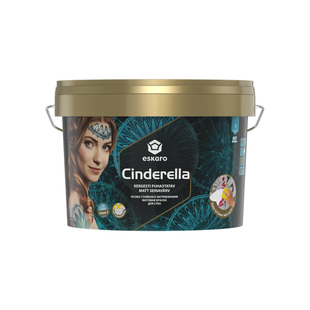 Краска для стен Eskaro Cinderella матовая моющаяся Белая 2.7 л - Фото 1 Краска для стен Eskaro Cinderella матовая моющаяся Белая 2.7 л - изображение 1