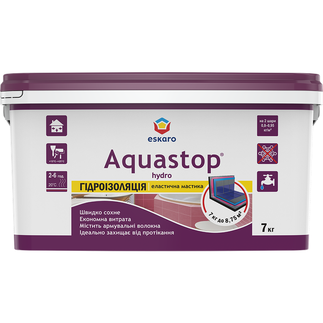 Гидроизоляция для ванной Eskaro Aquastop Hydro мастика Голубая 7 кг - Фото 1 Гидроизоляция для ванной Eskaro Aquastop Hydro мастика Голубая 7 кг - изображение 1