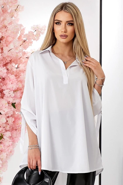 Жіноча однотонна блуза вільного крою LadyLike 50 Білий (ll2216410000440) - Фото 1 Жіноча однотонна блуза вільного крою LadyLike 50 Білий (ll2216410000440) - изображение 1
