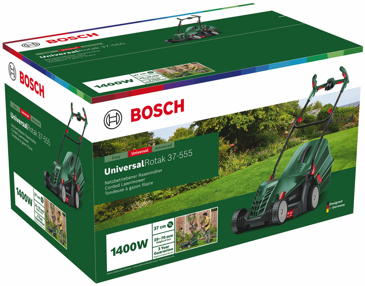 Мощная газонокосилка электрическая Bosch UniversalRotak 37-555 :1.4 кВт, ширина захвата 37 см (06008A6501) - изображение 3