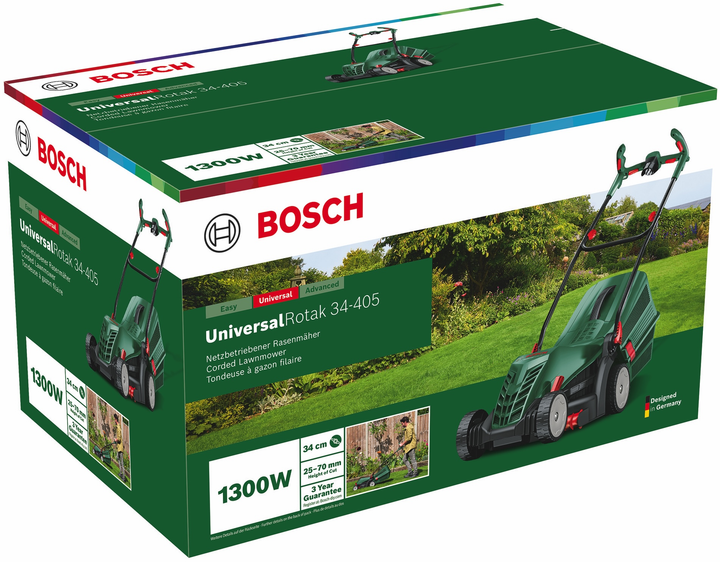 Мощная газонокосилка электрическая Bosch UniversalRotak 34-405 : 1.3 кВт, ширина захвата 34 см (06008A6401) - изображение 3
