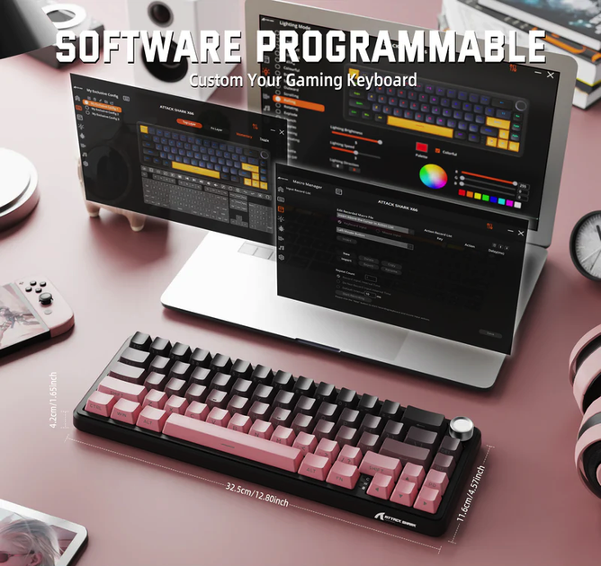 Бездротова механічна клавіатура ATTACK SHARK X66 (60% ANSI Layout), Hot-Swap, WIRED+2.4G+BT5.0, Blackbery - изображение 10
