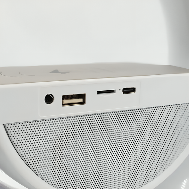 Умная аккумуляторная RGB лампа ночник с Bluetooth колонкой дискошаром беспроводной зарядкой 1200 мАч 23.5х9х23.8 см (480384-Prob) Белая - изображение 8
