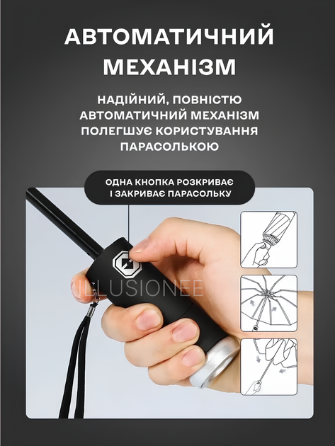 Зонт автомат зонтик с LED фонариком светоотражающей лентой 10 спиц складной компактный ветрозащитный зонты с прочным механизмом антиветер мужской женский автоматический удобный от дождя для сумки путешествий дороги прогулок дорожный синий 3DTOYSLAMP - изображение 10