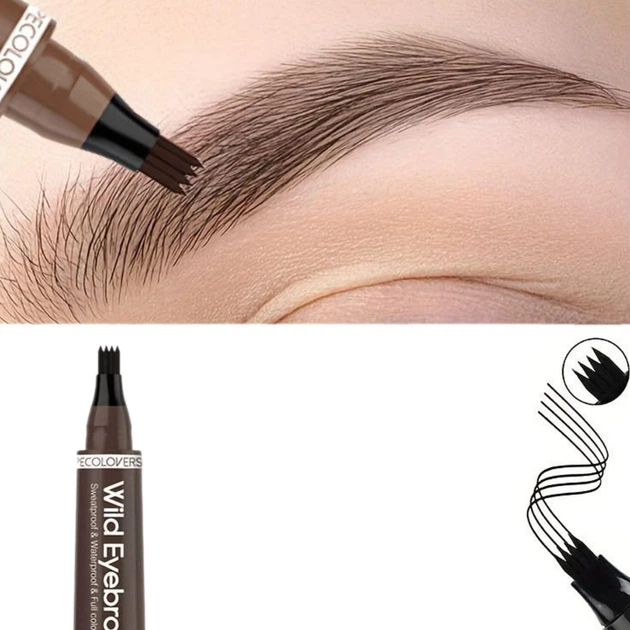 Карандаш для бровей водостойкий, Цвет: Dark Brown/ Темно-коричневый, Wild Eyebrow Pen, Pecolovers, Sweatproof & Waterproof & Full color Natural, 4 Fork, с четырьмя зубцами - изображение 2