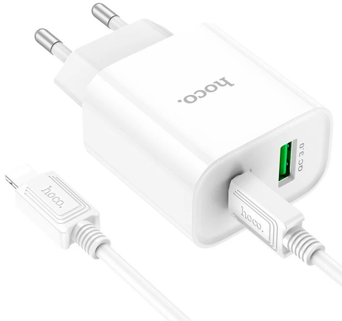 Мережевий зарядний пристрій Hoco C80A Plus Rapido PD20W+QC3.0 charger set C to iP White (6931474779892) - зображення 4