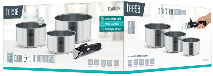 Zestaw garnków Teesa Cook Expert Single Hand TSA0148 z odłączaną rączką 4 elementy (5901890075114) - obraz 4