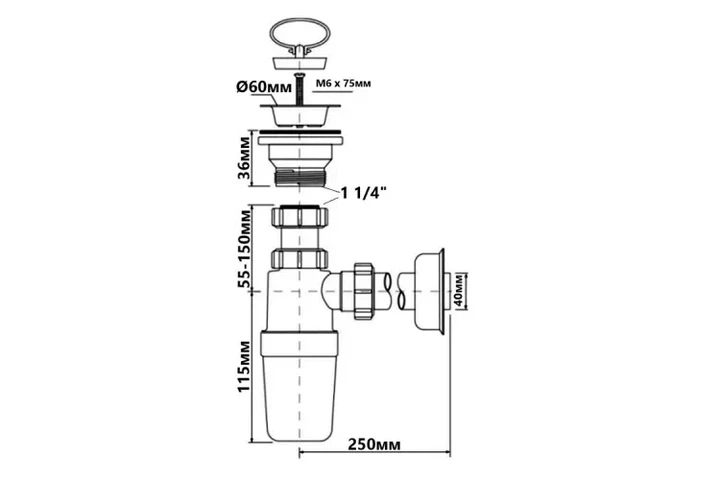 Сифон для умивальника McALPINE HC1L-40J (1 1/4х40) - зображення 2