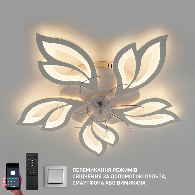 Управляемая светодиодная люстра с вентилятором FAN ASTRA 85W+18W 5F APP белая Esllse Ø680x120мм LED WHITE - изображение 8