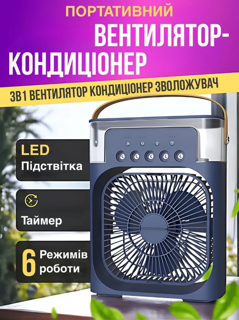 Портативный кондиционер настольный вбольшой 21 х 26 х 9 см 600 мл вентилятор увлажнитель воздуха Arctic GTM 3в1 от Usb переносной охладитель воздухоочиститель с LED подсветкой Blue - Фото 1 Портативный кондиционер настольный вбольшой 21 х 26 х 9 см 600 мл вентилятор увлажнитель воздуха Arctic GTM 3в1 от Usb переносной охладитель воздухоочиститель с LED подсветкой Blue - изображение 1