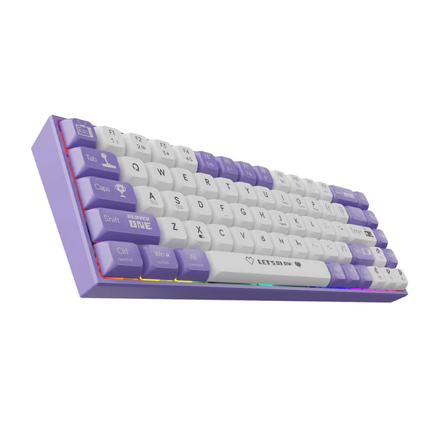 Ігрова механічна клавіатура Ajazz AK680 в Біло-Фіолетовому кольорі з RGB підсвічуванням Червоні свічі Hot Swap 68 клавіш - изображение 2