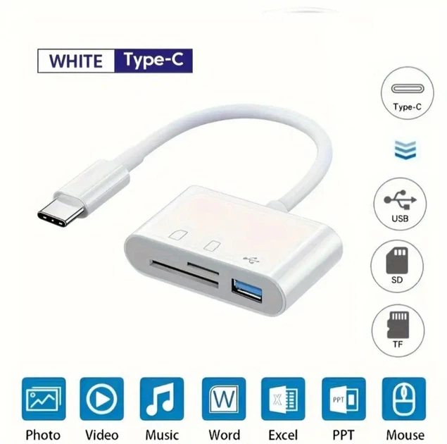 Универсальный кард-ридер 3-в-1 (SD/TF/CF) с Type-C и USB-портами, OTG-адаптер для телефонов, ноутбуков и др. - изображение 7