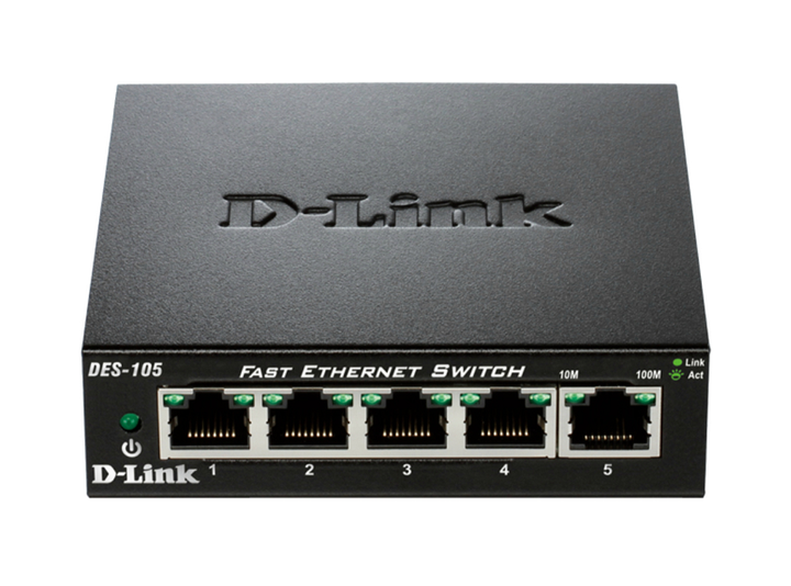 Комутатор D-Link DES-105/E 5xFE, Некерований, Метал - Фото 2 Комутатор D-Link DES-105/E 5xFE, Некерований, Метал - зображення 2