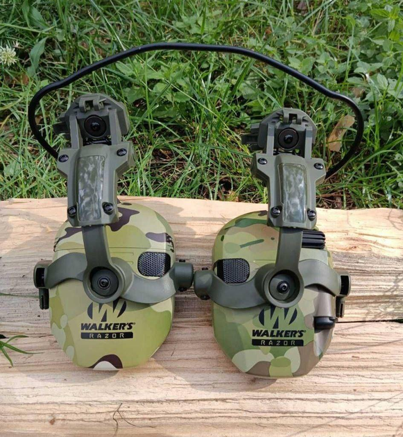 Військові активні навушники Walkers мультикам на каску з кріпленням чебурашки + ліхтарик на шолом Олива - зображення 11
