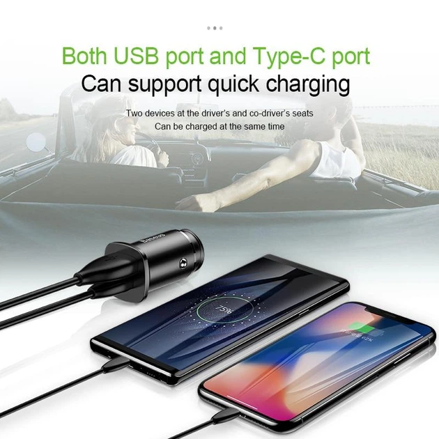 Автомобільний зарядний пристрій BASEUS B5-C15C PPC Car Charger 30W PD QC 4.0 (Чорне, Type-C + USB) - зображення 5